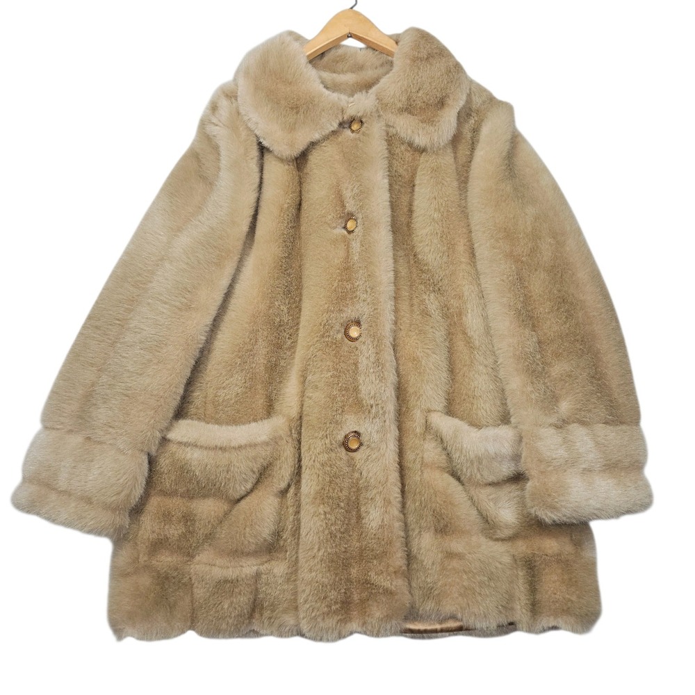 VTG Martinique 60s ILGWU Faux Fur Coat Jacket Tan Union Made Sz 16